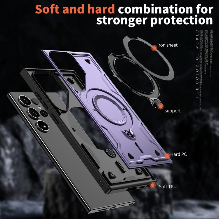 For Samsung Galaxy S24 Ultra 5G PC Hybrid TPU Armor MagSafe Ring Holder Phone Case