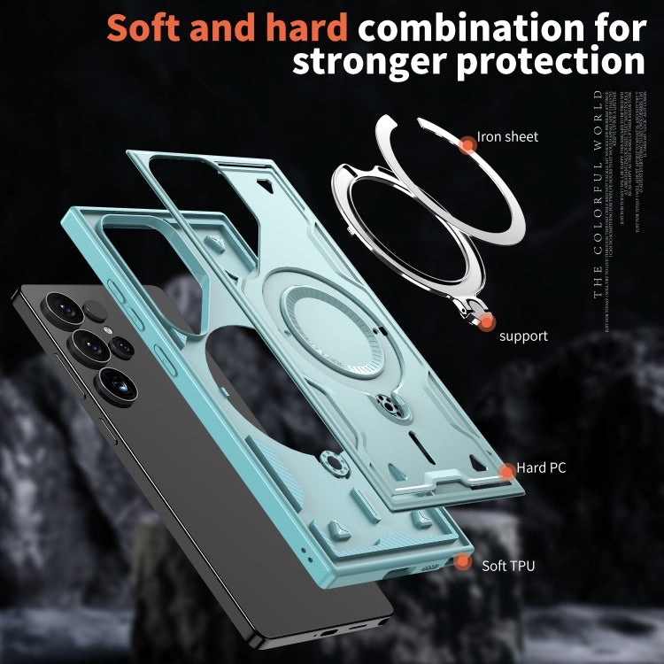 For Samsung Galaxy S24 Ultra 5G PC Hybrid TPU Armor MagSafe Ring Holder Phone Case