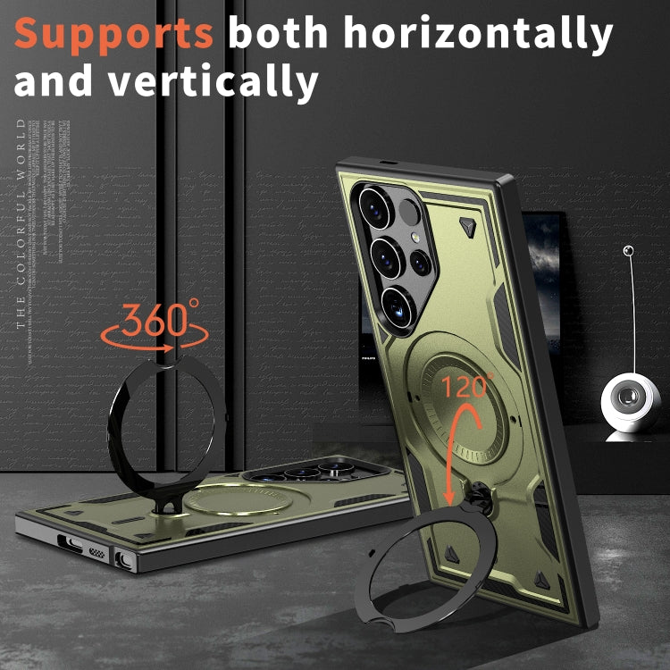 For Samsung Galaxy S25 Ultra 5G PC Hybrid TPU Armor MagSafe Ring Holder Phone Case