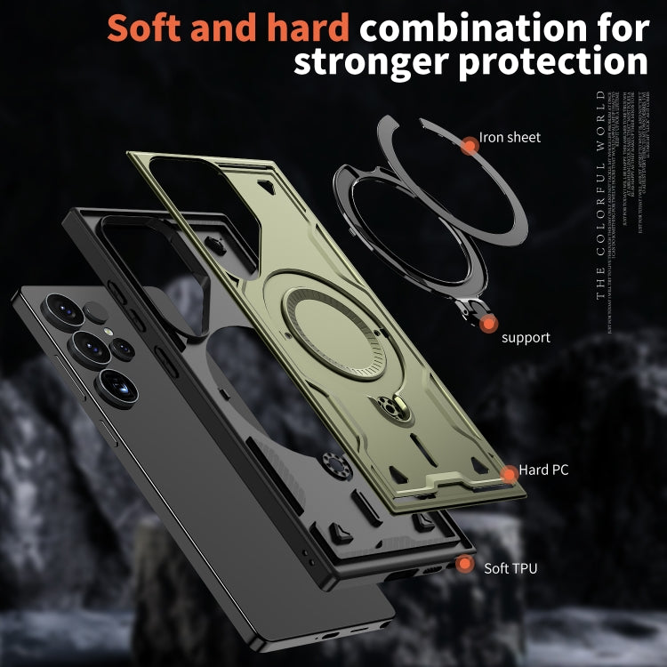 For Samsung Galaxy S25 Ultra 5G PC Hybrid TPU Armor MagSafe Ring Holder Phone Case