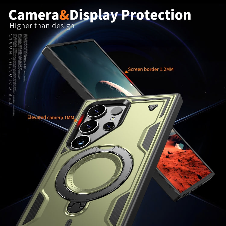 For Samsung Galaxy S25 Ultra 5G PC Hybrid TPU Armor MagSafe Ring Holder Phone Case
