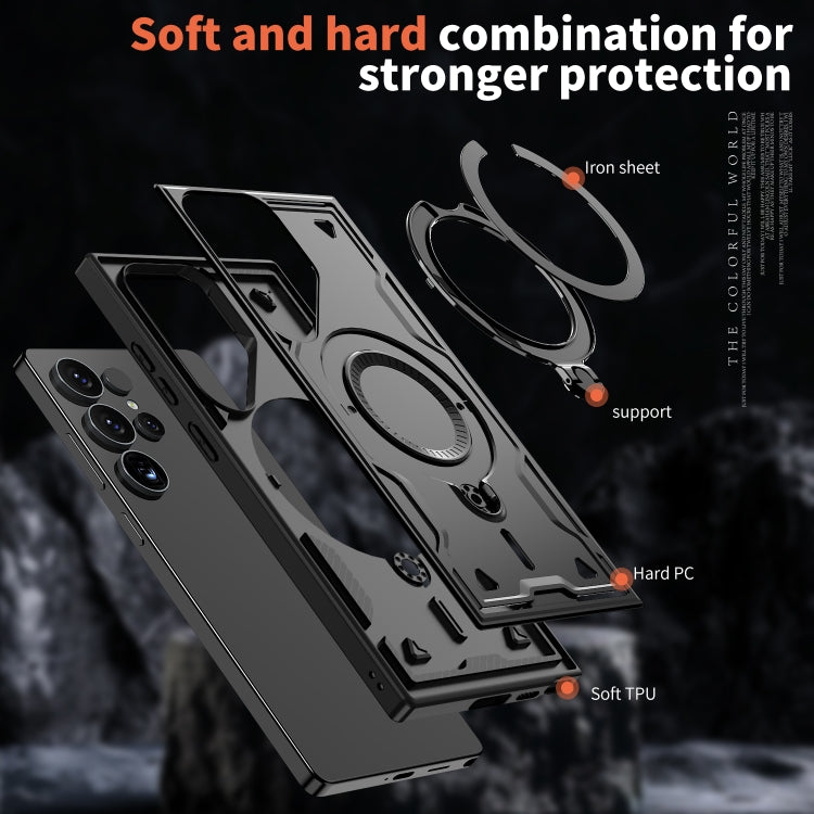 For Samsung Galaxy S25 Ultra 5G PC Hybrid TPU Armor MagSafe Ring Holder Phone Case