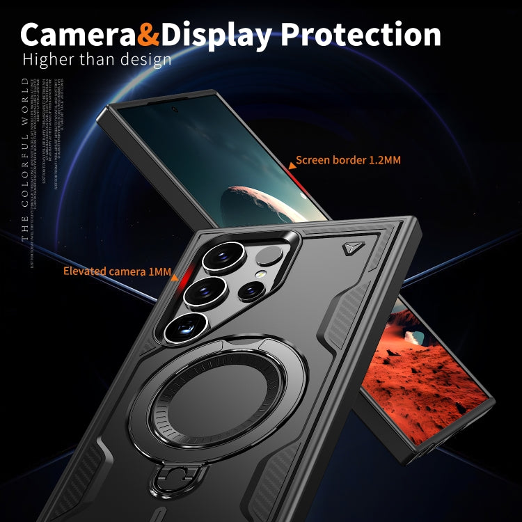 For Samsung Galaxy S25 Ultra 5G PC Hybrid TPU Armor MagSafe Ring Holder Phone Case