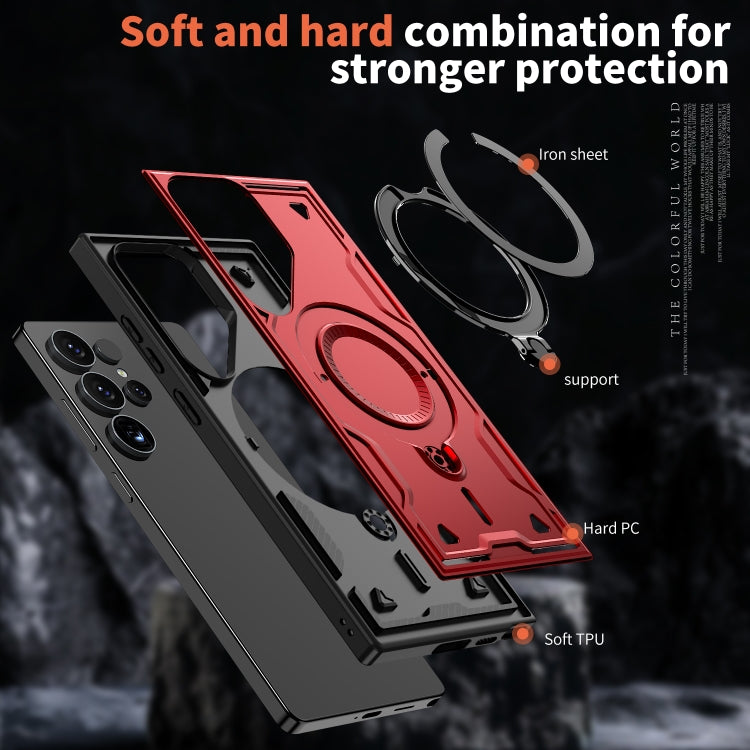 For Samsung Galaxy S25 Ultra 5G PC Hybrid TPU Armor MagSafe Ring Holder Phone Case