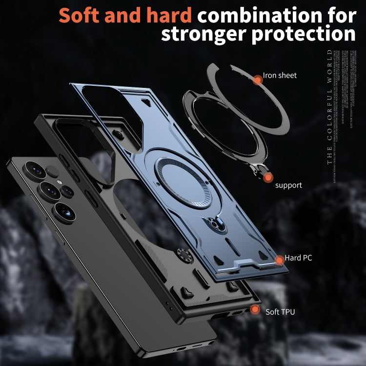 For Samsung Galaxy S25 Ultra 5G PC Hybrid TPU Armor MagSafe Ring Holder Phone Case