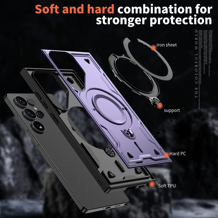 For Samsung Galaxy S25 Ultra 5G PC Hybrid TPU Armor MagSafe Ring Holder Phone Case