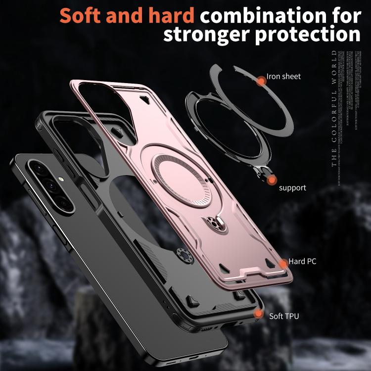 For Samsung Galaxy S25 FE 5G PC Hybrid TPU Armor MagSafe Ring Holder Phone Case