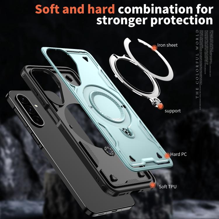 For Samsung Galaxy S25 FE 5G PC Hybrid TPU Armor MagSafe Ring Holder Phone Case