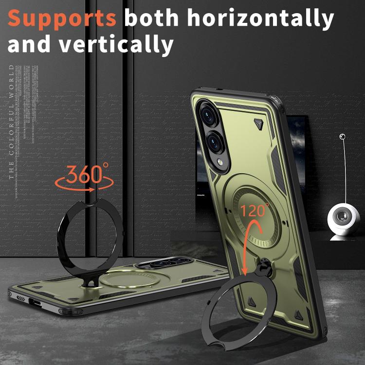 For Samsung Galaxy S25 Edge 5G PC Hybrid TPU Armor MagSafe Ring Holder Phone Case