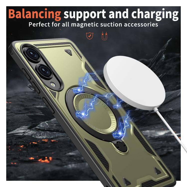 For Samsung Galaxy S25 Edge 5G PC Hybrid TPU Armor MagSafe Ring Holder Phone Case