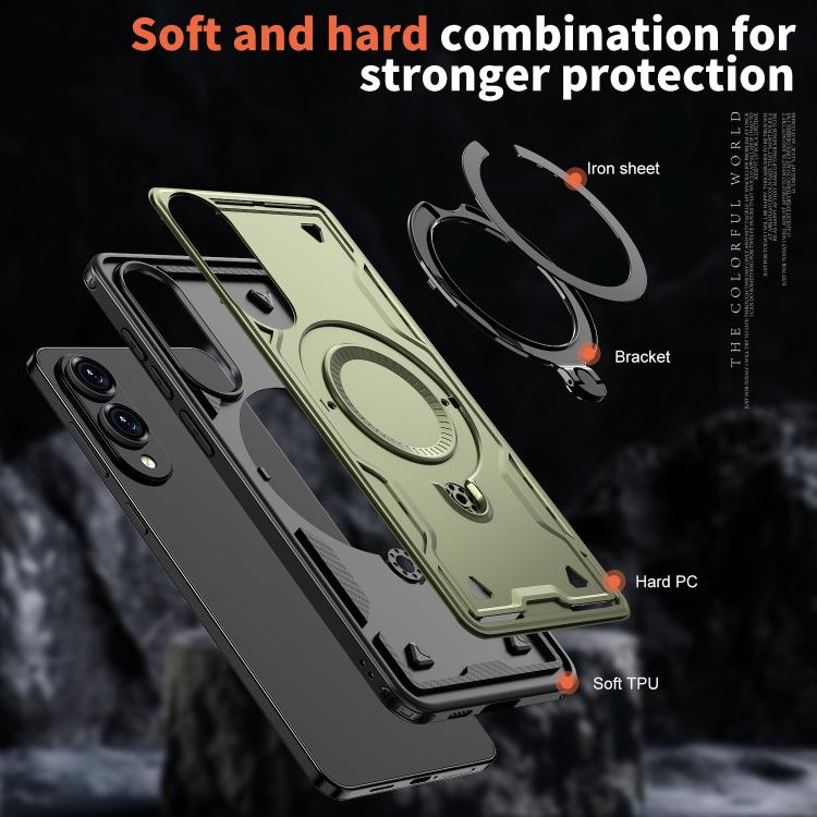 For Samsung Galaxy S25 Edge 5G PC Hybrid TPU Armor MagSafe Ring Holder Phone Case