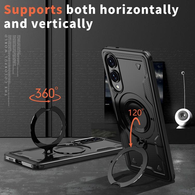 For Samsung Galaxy S25 Edge 5G PC Hybrid TPU Armor MagSafe Ring Holder Phone Case