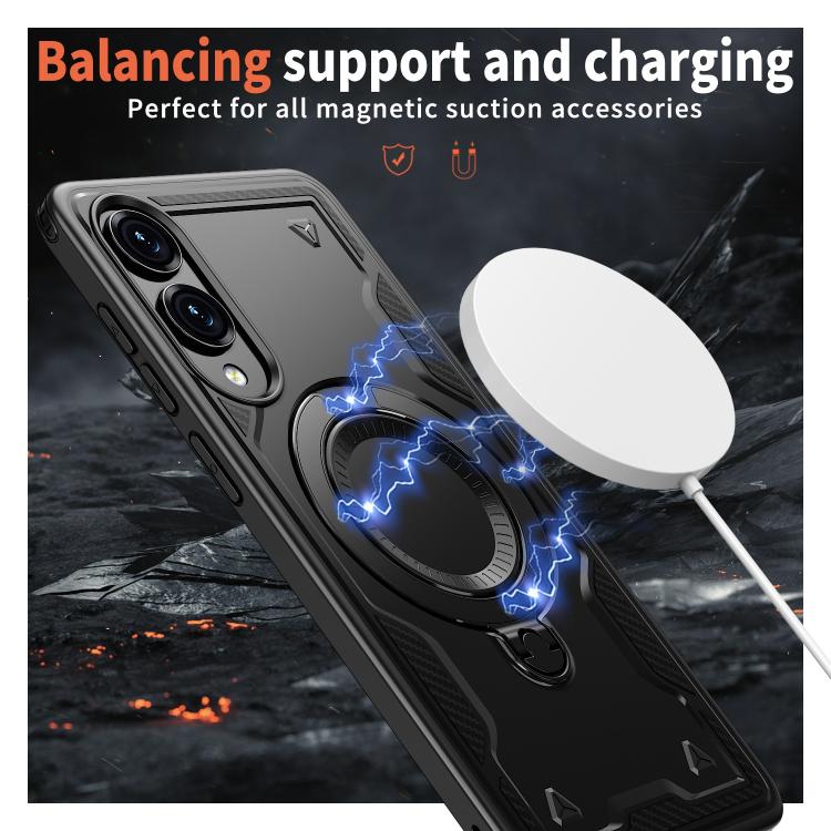 For Samsung Galaxy S25 Edge 5G PC Hybrid TPU Armor MagSafe Ring Holder Phone Case