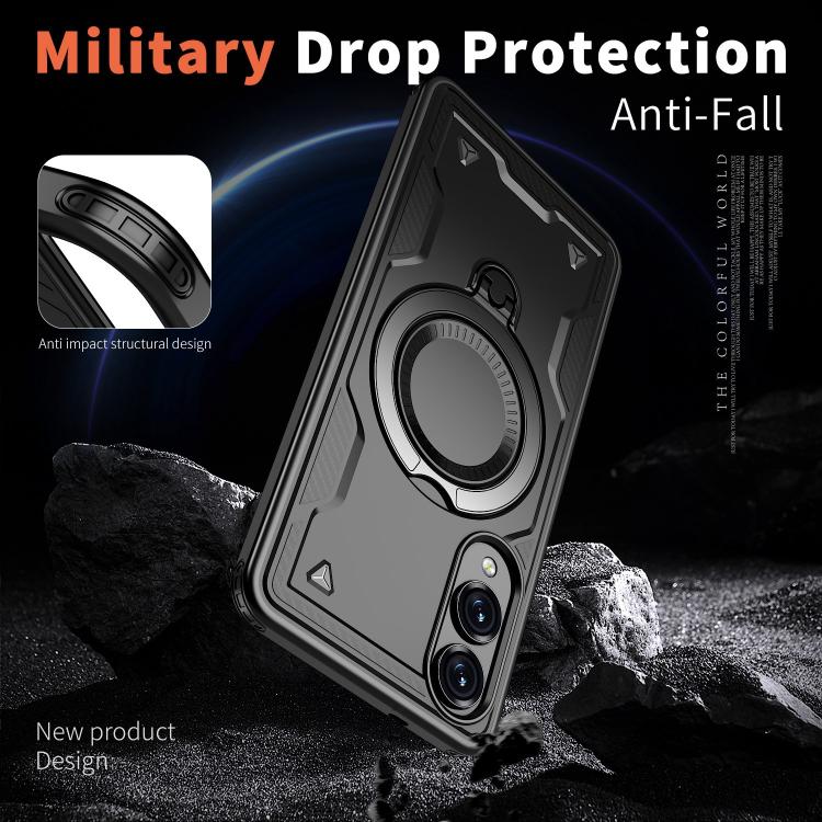 For Samsung Galaxy S25 Edge 5G PC Hybrid TPU Armor MagSafe Ring Holder Phone Case