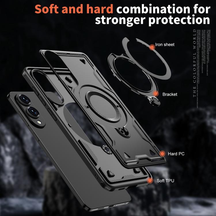 For Samsung Galaxy S25 Edge 5G PC Hybrid TPU Armor MagSafe Ring Holder Phone Case