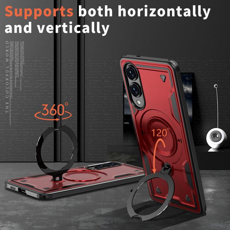 For Samsung Galaxy S25 Edge 5G PC Hybrid TPU Armor MagSafe Ring Holder Phone Case