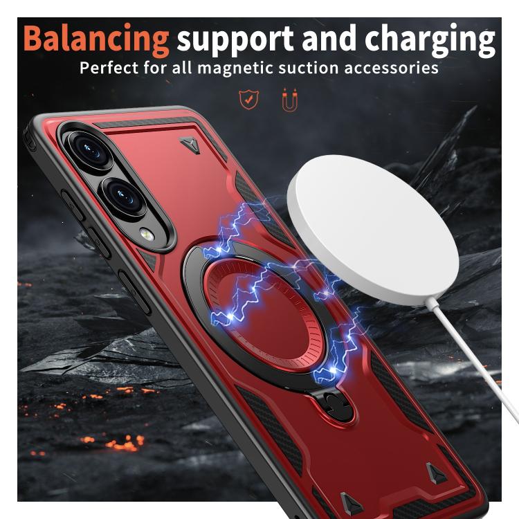 For Samsung Galaxy S25 Edge 5G PC Hybrid TPU Armor MagSafe Ring Holder Phone Case