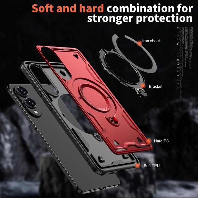 For Samsung Galaxy S25 Edge 5G PC Hybrid TPU Armor MagSafe Ring Holder Phone Case