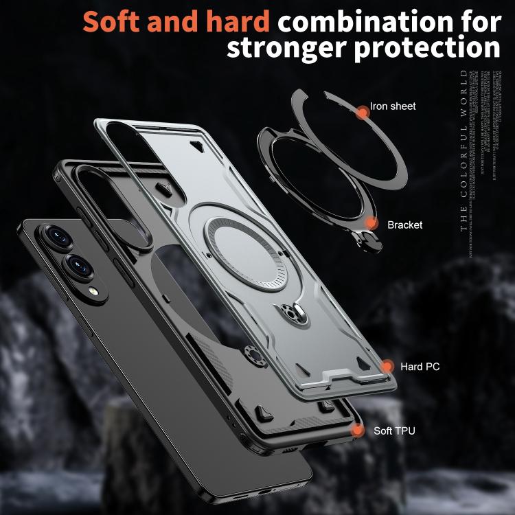 For Samsung Galaxy S25 Edge 5G PC Hybrid TPU Armor MagSafe Ring Holder Phone Case