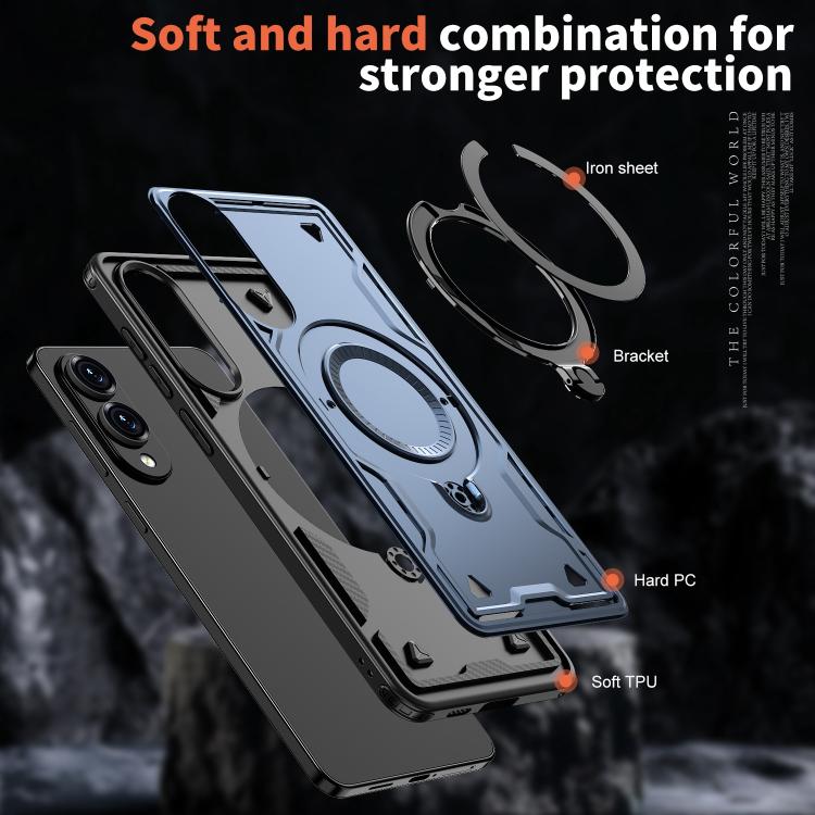 For Samsung Galaxy S25 Edge 5G PC Hybrid TPU Armor MagSafe Ring Holder Phone Case