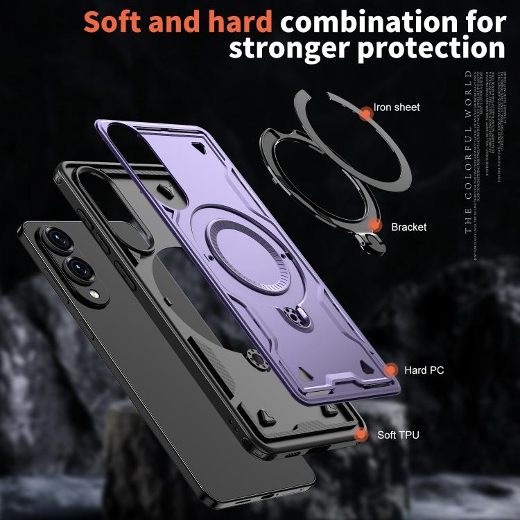 For Samsung Galaxy S25 Edge 5G PC Hybrid TPU Armor MagSafe Ring Holder Phone Case