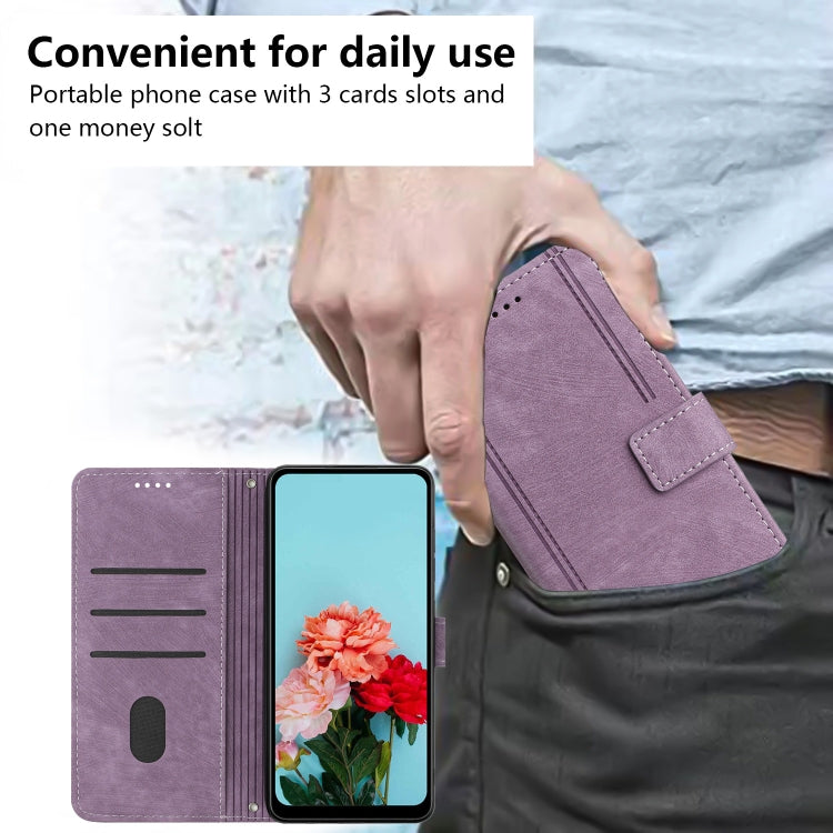For Redmi 14C 4G Skin Feel Stripe Pattern Leather Phone Case