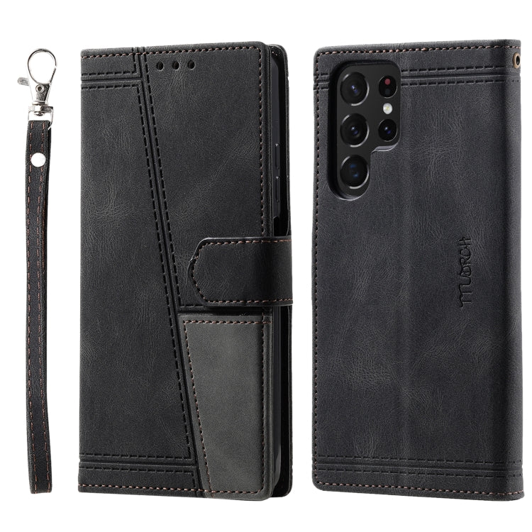 For Samsung Galaxy S25 Ultra 5G TTUDRCH Embossed Line Splicing Leather Phone Case