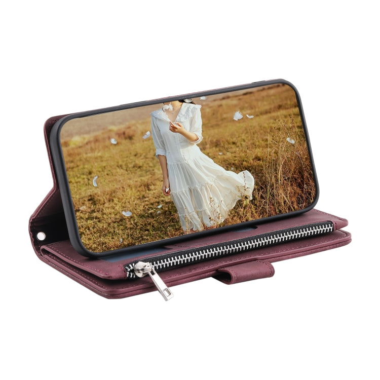 For Samsung Galaxy S25+ 5G Grid Texture Zipper Leather Phone Case with Lanyard