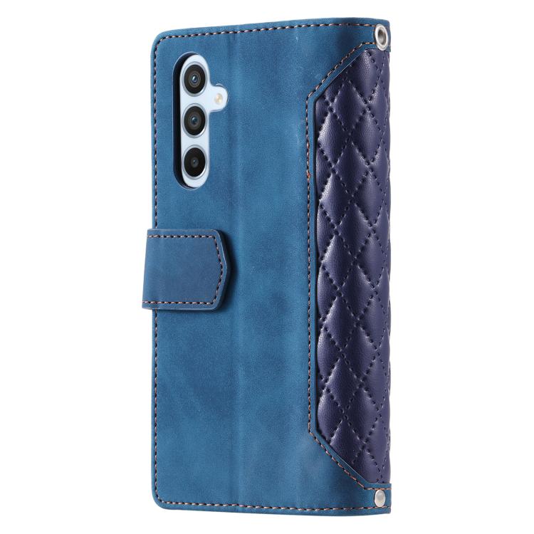 For Samsung Galaxy S25 FE 5G Grid Texture Zipper Leather Phone Case with Lanyard