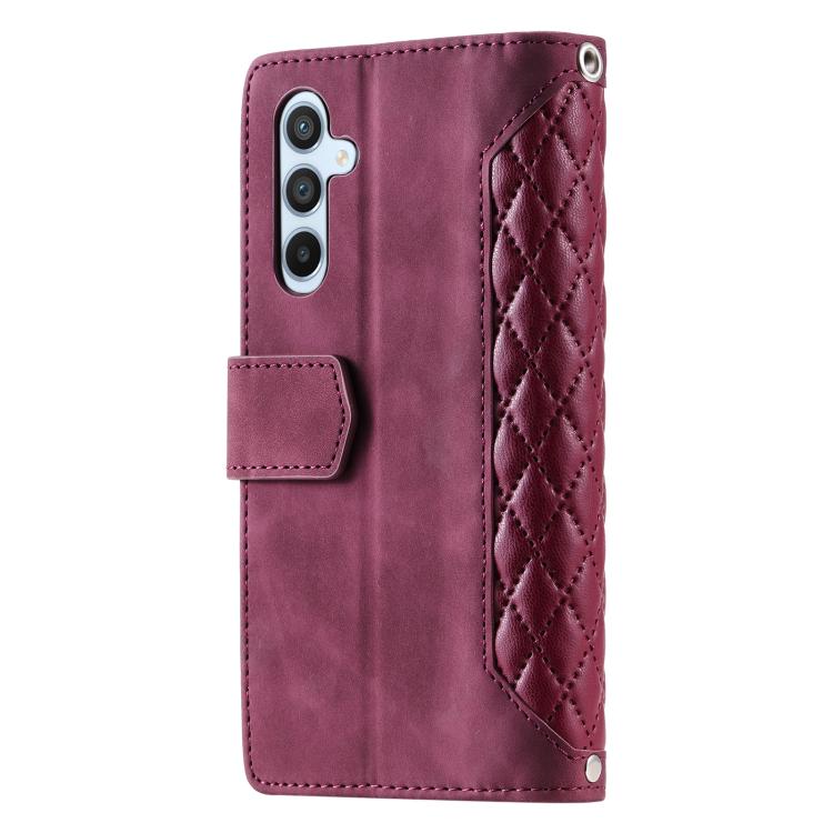 For Samsung Galaxy S25 FE 5G Grid Texture Zipper Leather Phone Case with Lanyard