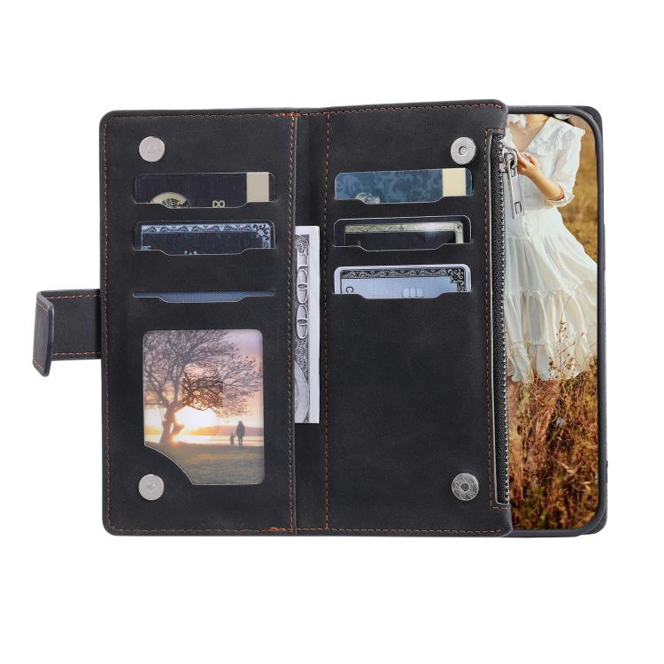 For Samsung Galaxy S25 FE 5G Grid Texture Zipper Leather Phone Case with Lanyard