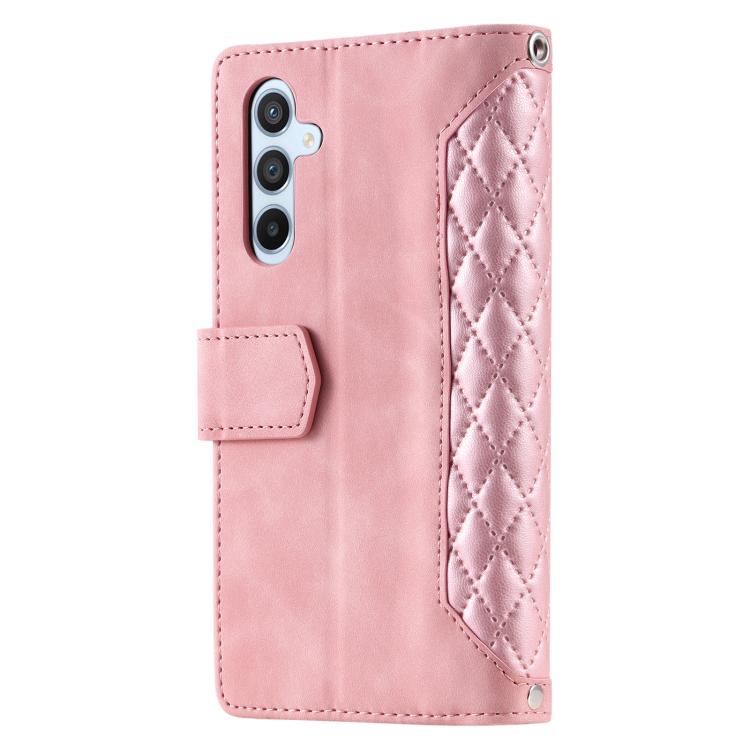 For Samsung Galaxy S25 FE 5G Grid Texture Zipper Leather Phone Case with Lanyard