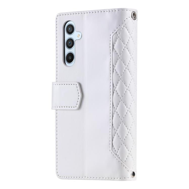 For Samsung Galaxy S25 FE 5G Grid Texture Zipper Leather Phone Case with Lanyard