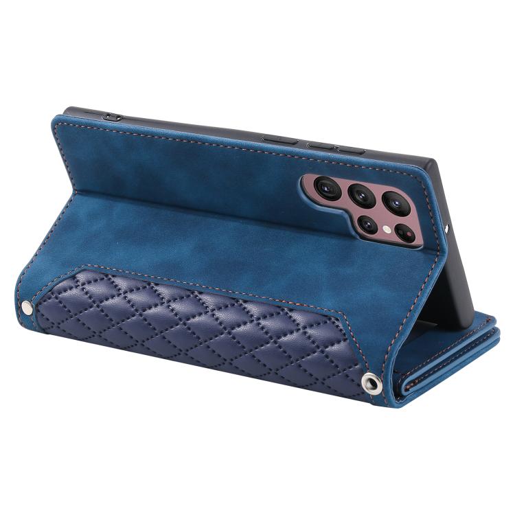 For Samsung Galaxy S26 Ultra 5G Grid Texture Zipper Leather Phone Case with Lanyard