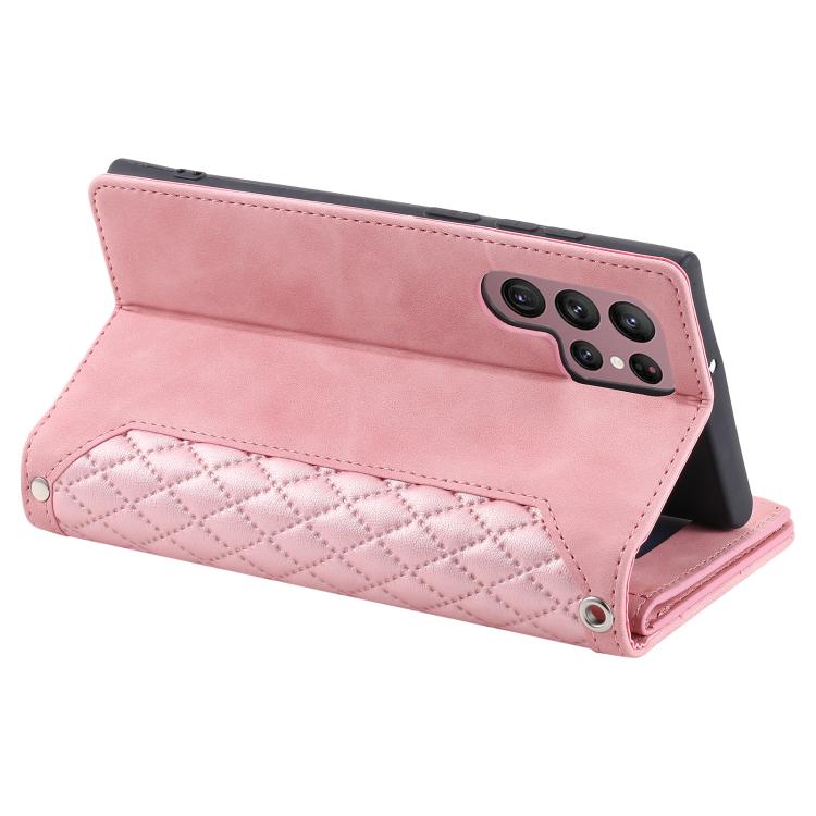 For Samsung Galaxy S26 Ultra 5G Grid Texture Zipper Leather Phone Case with Lanyard