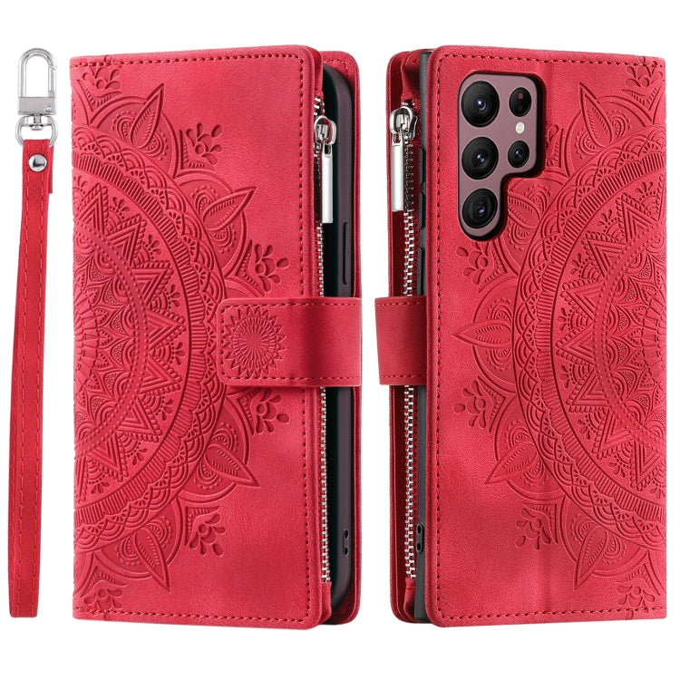 For Samsung Galaxy S25 Ultra 5G Multi-Card Totem Zipper Leather Phone Case