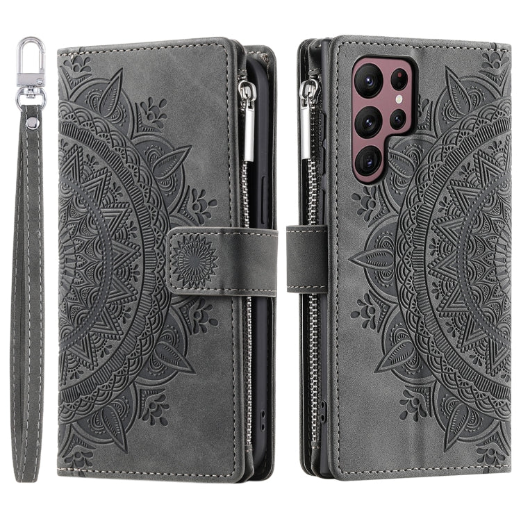 For Samsung Galaxy S25 Ultra 5G Multi-Card Totem Zipper Leather Phone Case