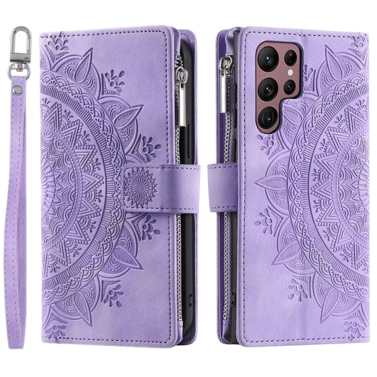 For Samsung Galaxy S25 Ultra 5G Multi-Card Totem Zipper Leather Phone Case