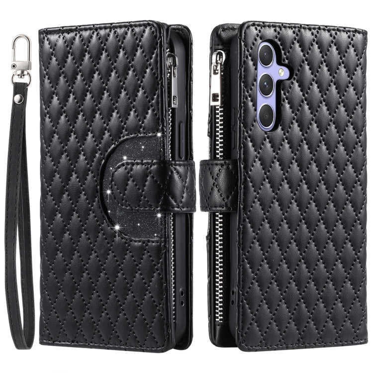 For Samsung Galaxy S25+ 5G Glitter Lattice Zipper Wallet Leather Phone Case