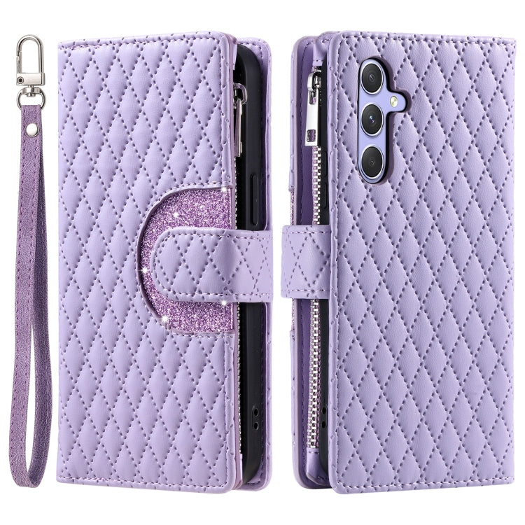 For Samsung Galaxy S25+ 5G Glitter Lattice Zipper Wallet Leather Phone Case