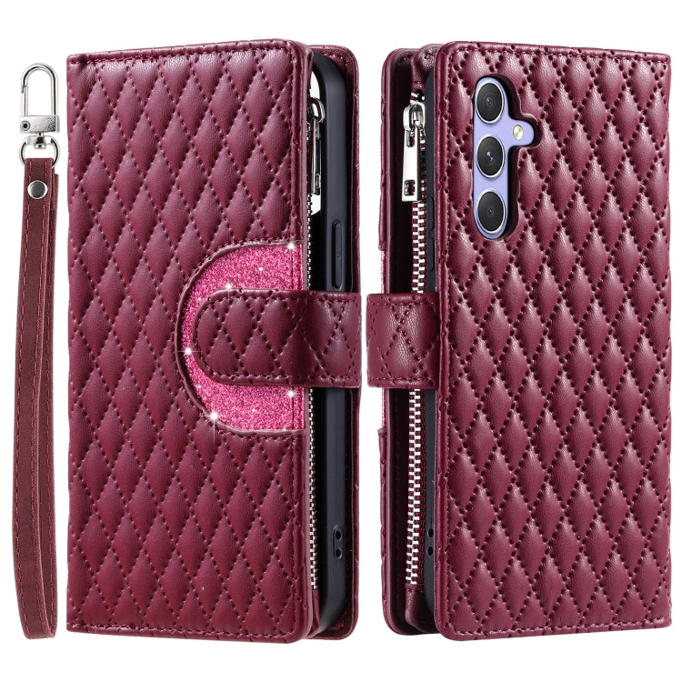 For Samsung Galaxy S25+ 5G Glitter Lattice Zipper Wallet Leather Phone Case