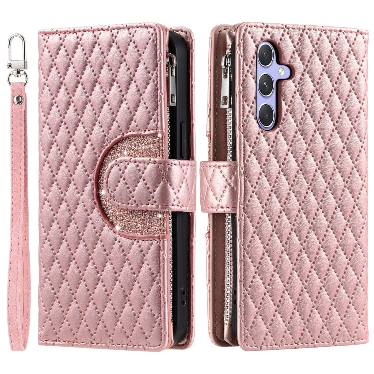 For Samsung Galaxy S25+ 5G Glitter Lattice Zipper Wallet Leather Phone Case