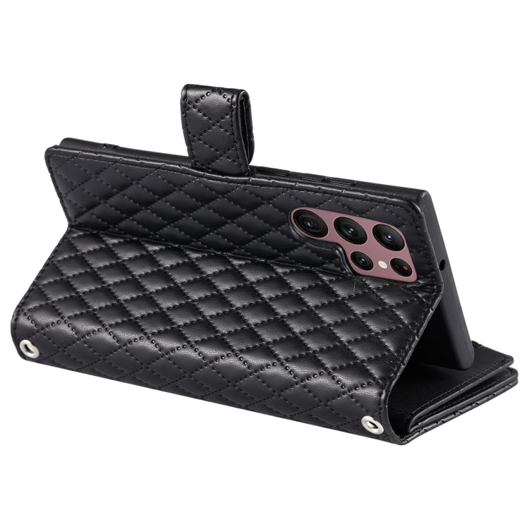For Samsung Galaxy S25 Ultra 5G Glitter Lattice Zipper Wallet Leather Phone Case