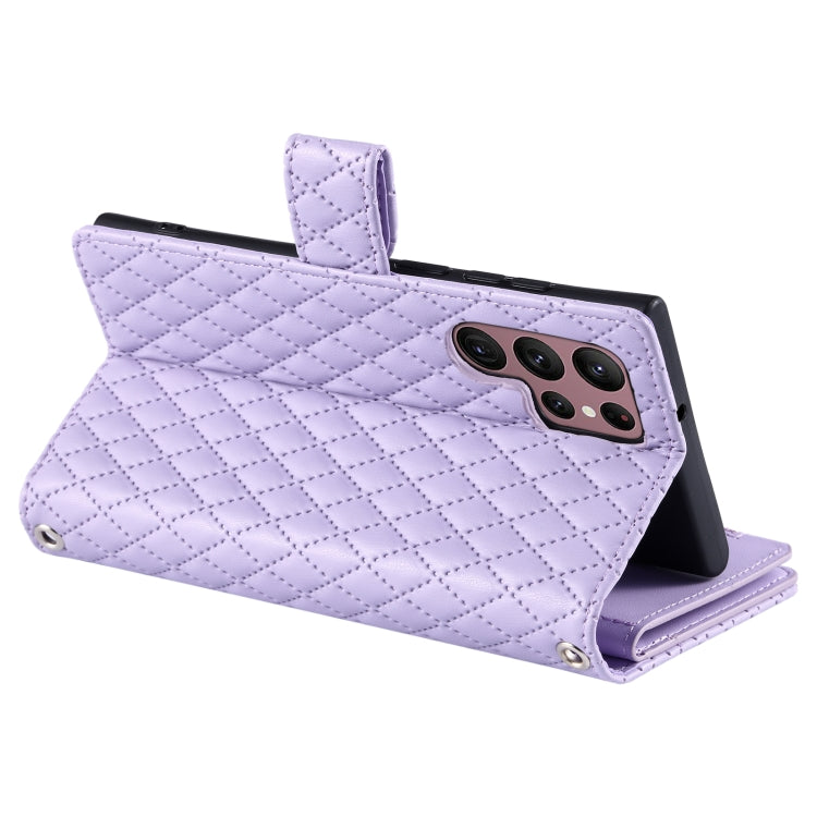 For Samsung Galaxy S25 Ultra 5G Glitter Lattice Zipper Wallet Leather Phone Case