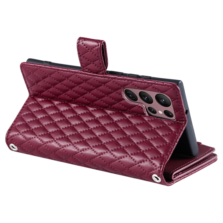 For Samsung Galaxy S25 Ultra 5G Glitter Lattice Zipper Wallet Leather Phone Case