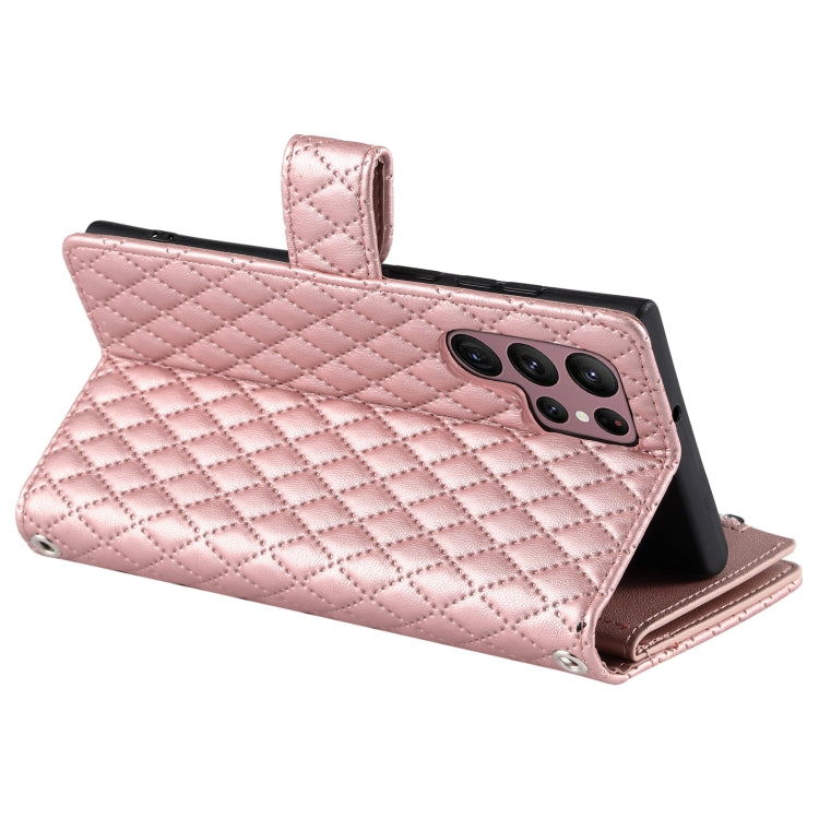 For Samsung Galaxy S25 Ultra 5G Glitter Lattice Zipper Wallet Leather Phone Case