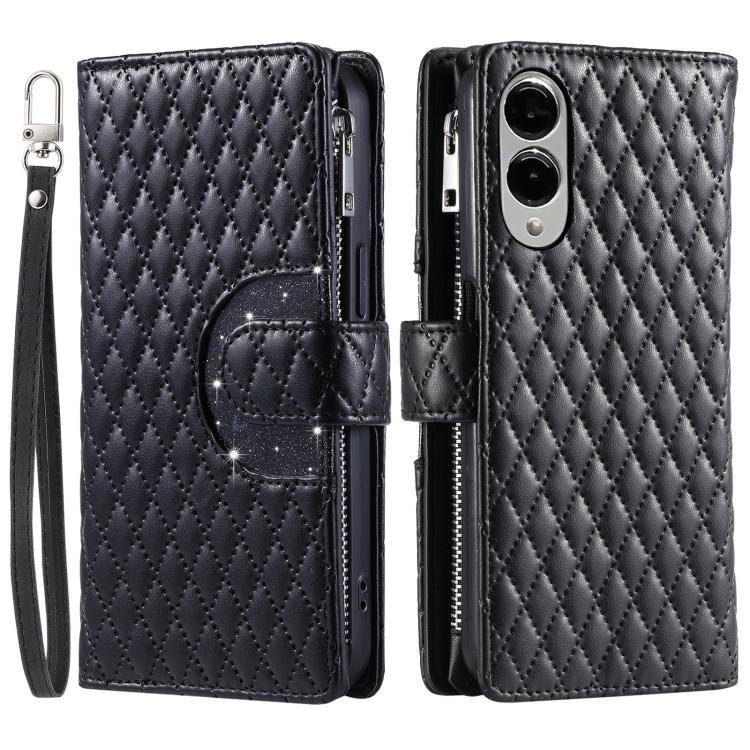 For Samsung Galaxy S25 Edge 5G Glitter Lattice Zipper Wallet Leather Phone Case