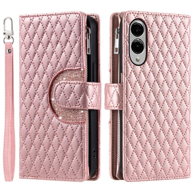 For Samsung Galaxy S25 Edge 5G Glitter Lattice Zipper Wallet Leather Phone Case