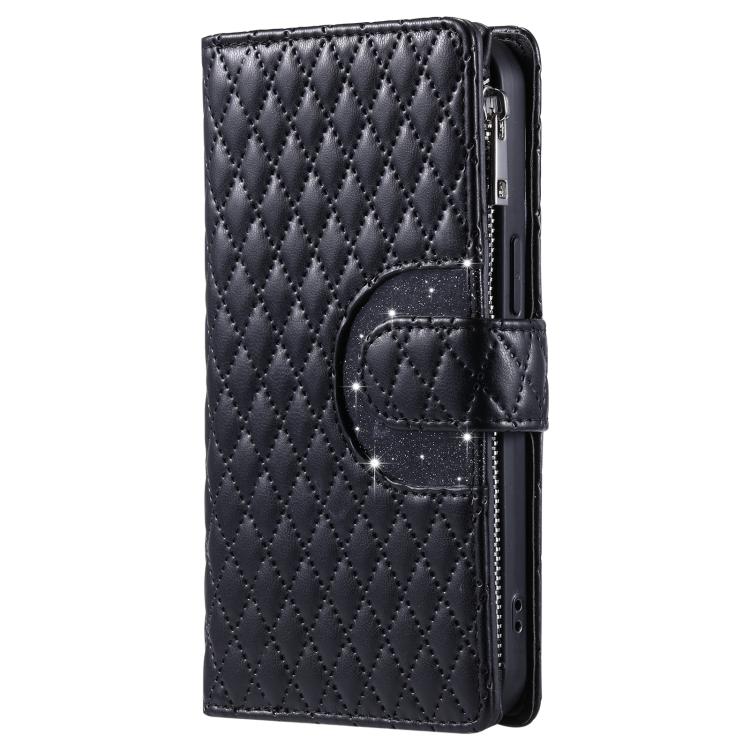 For Samsung Galaxy S25 FE 5G Glitter Lattice Zipper Wallet Leather Phone Case