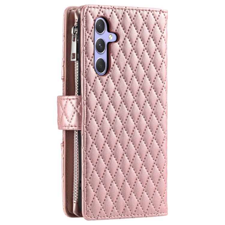 For Samsung Galaxy S25 FE 5G Glitter Lattice Zipper Wallet Leather Phone Case